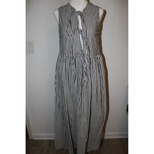 Miou Muse Women's Small Grey White Striped Cotton Tie Front Maxi Dress